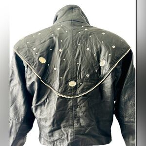 Vintage 80’s Black Leather Jackets with Rhinestones by Dali Melame